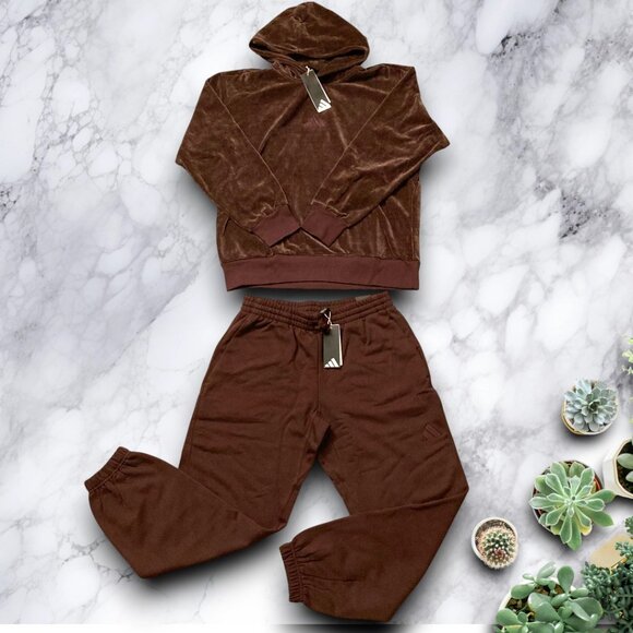 NWT 2 PC ADIDAS matching outfit size L hoodie sweatshirt velour and jogger pants - Picture 3 of 3